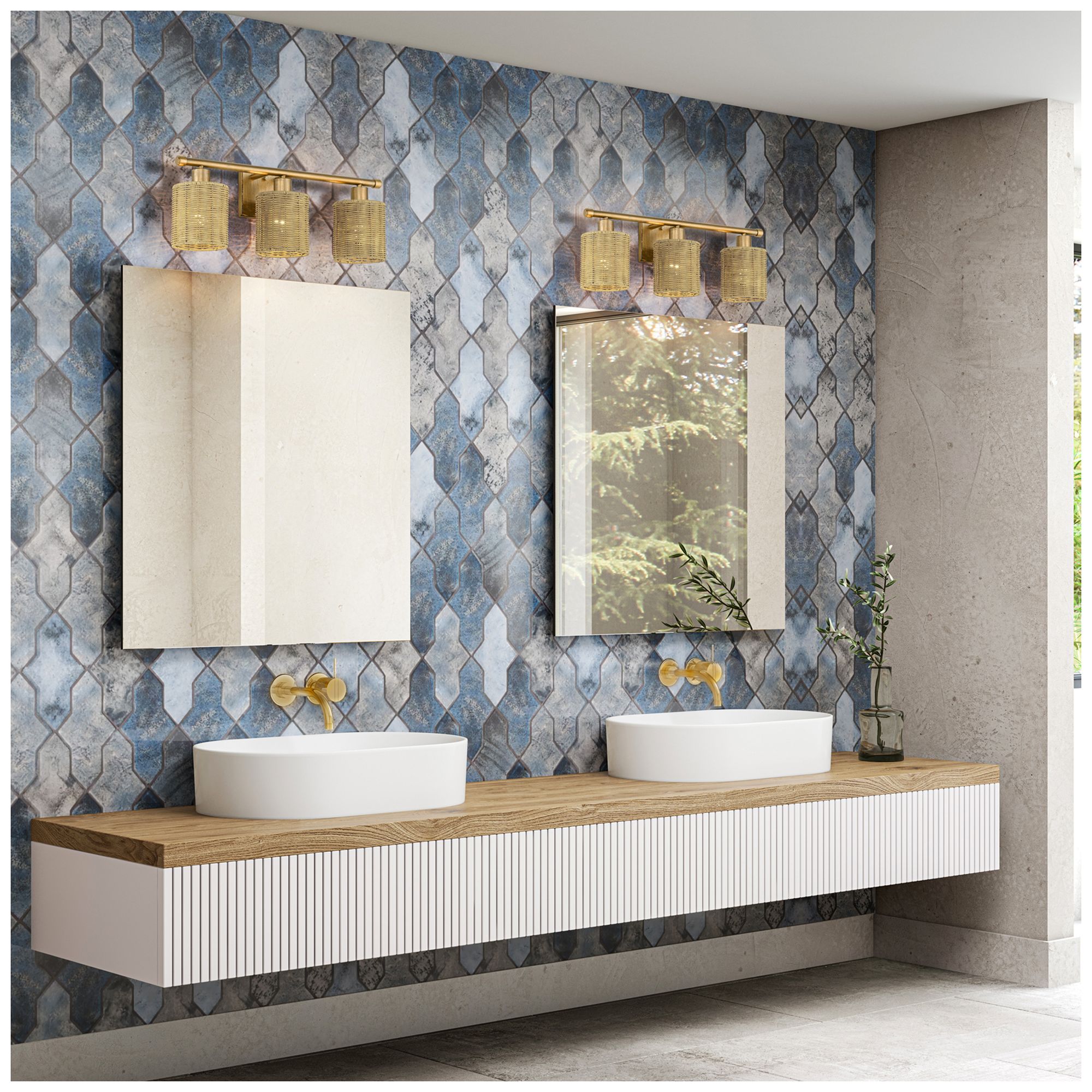 Weavington 3 Light Antique Gold Leaf Vanity Sconce