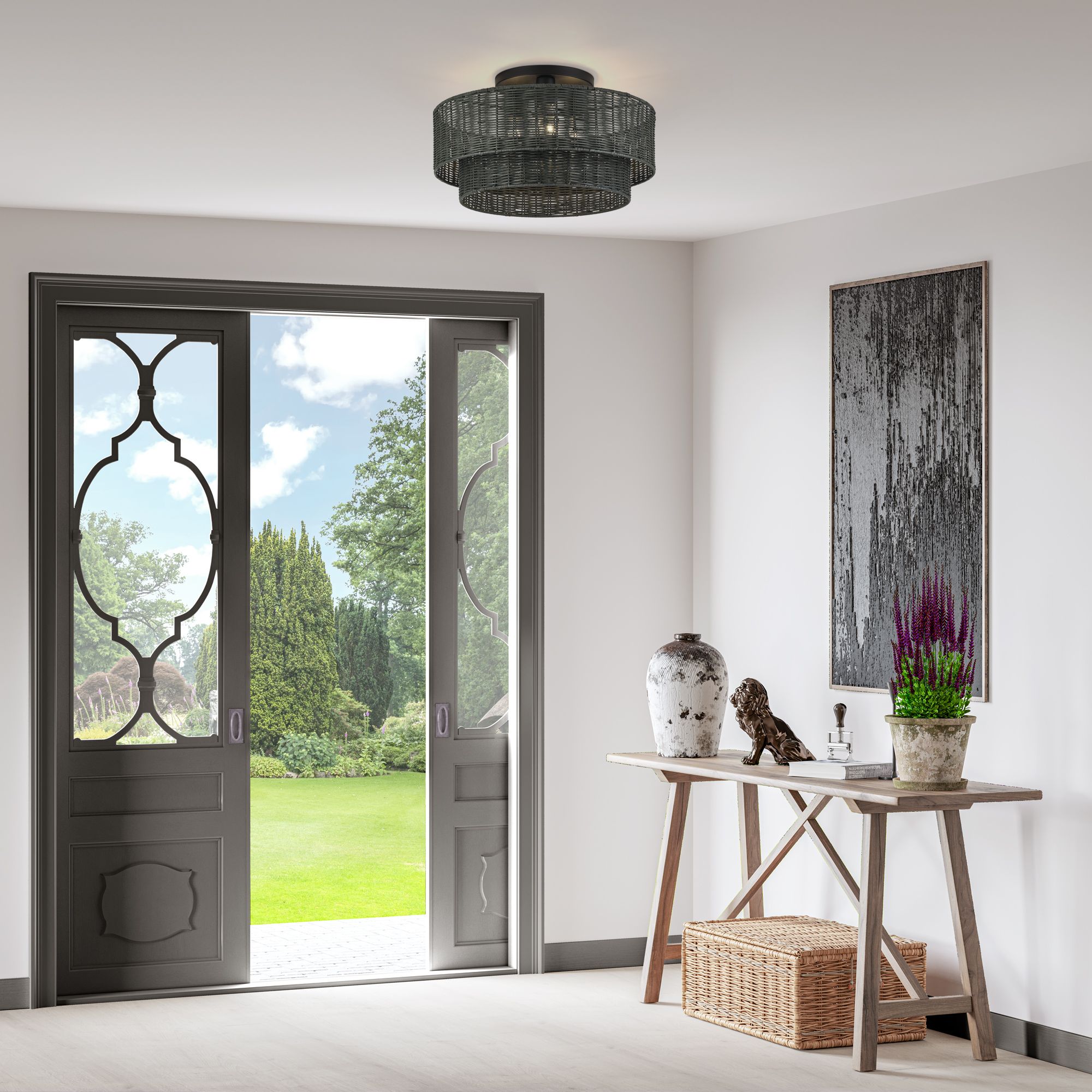 Weavington 3 Light Black Large Semi-Flus
