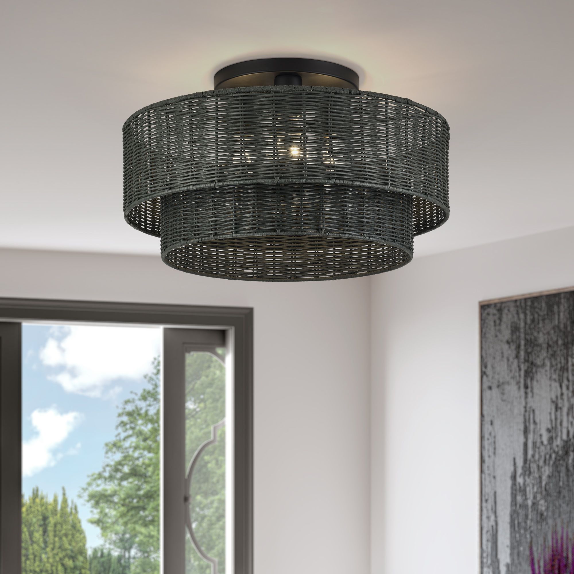 Weavington 3 Light Black Large Semi-Flus