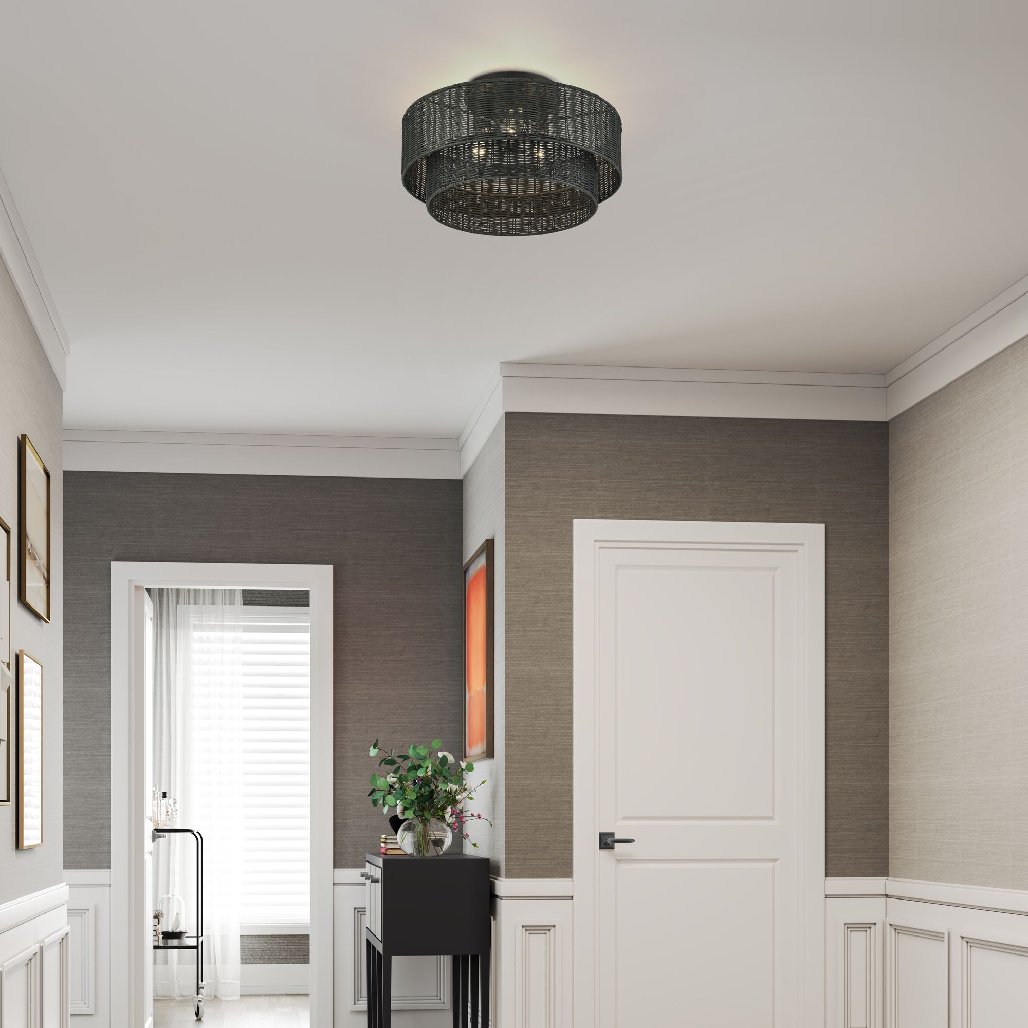 Weavington 3 Light Black Large Semi-Flus