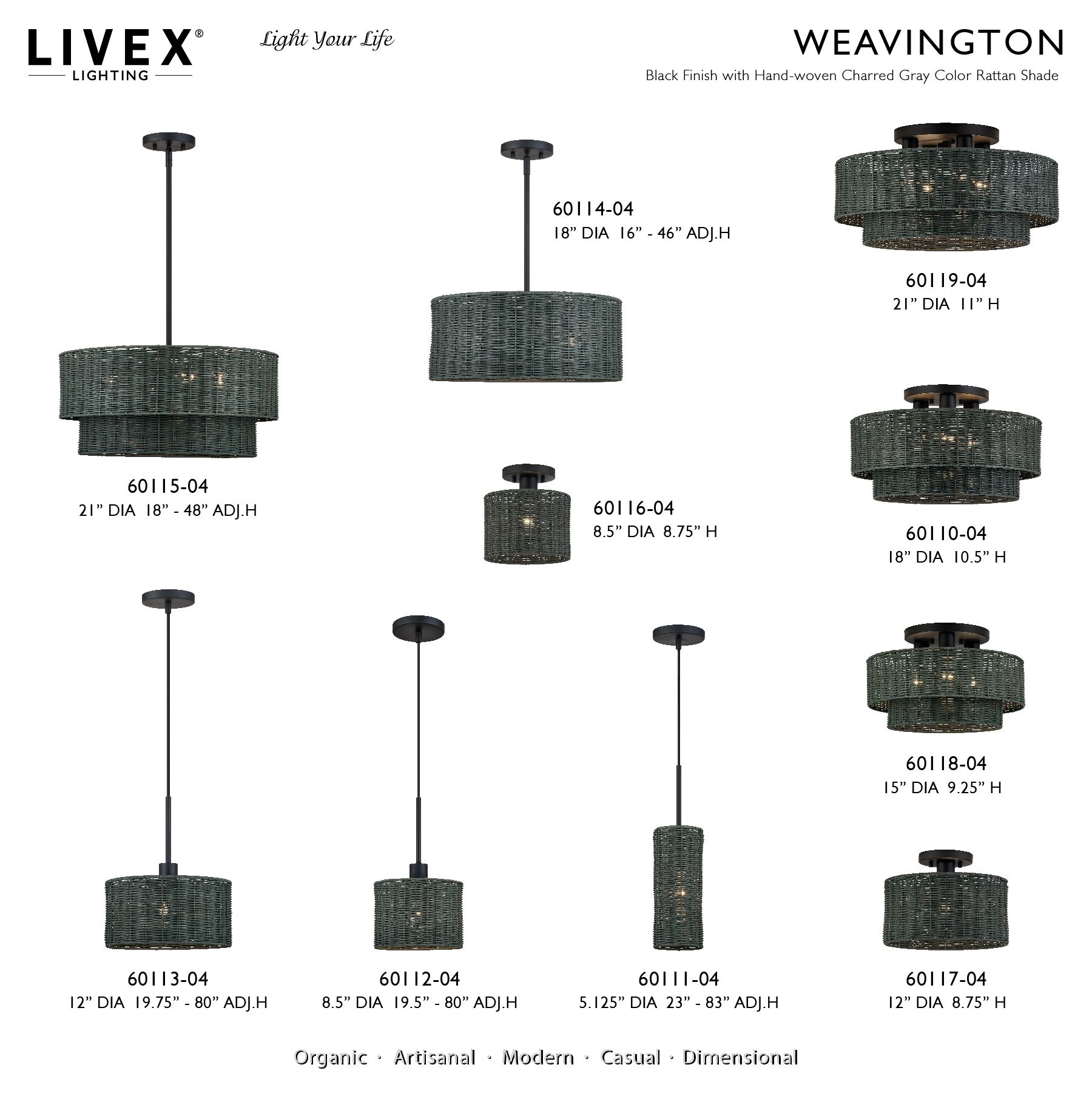 Weavington 3 Light Black Large Semi-Flush