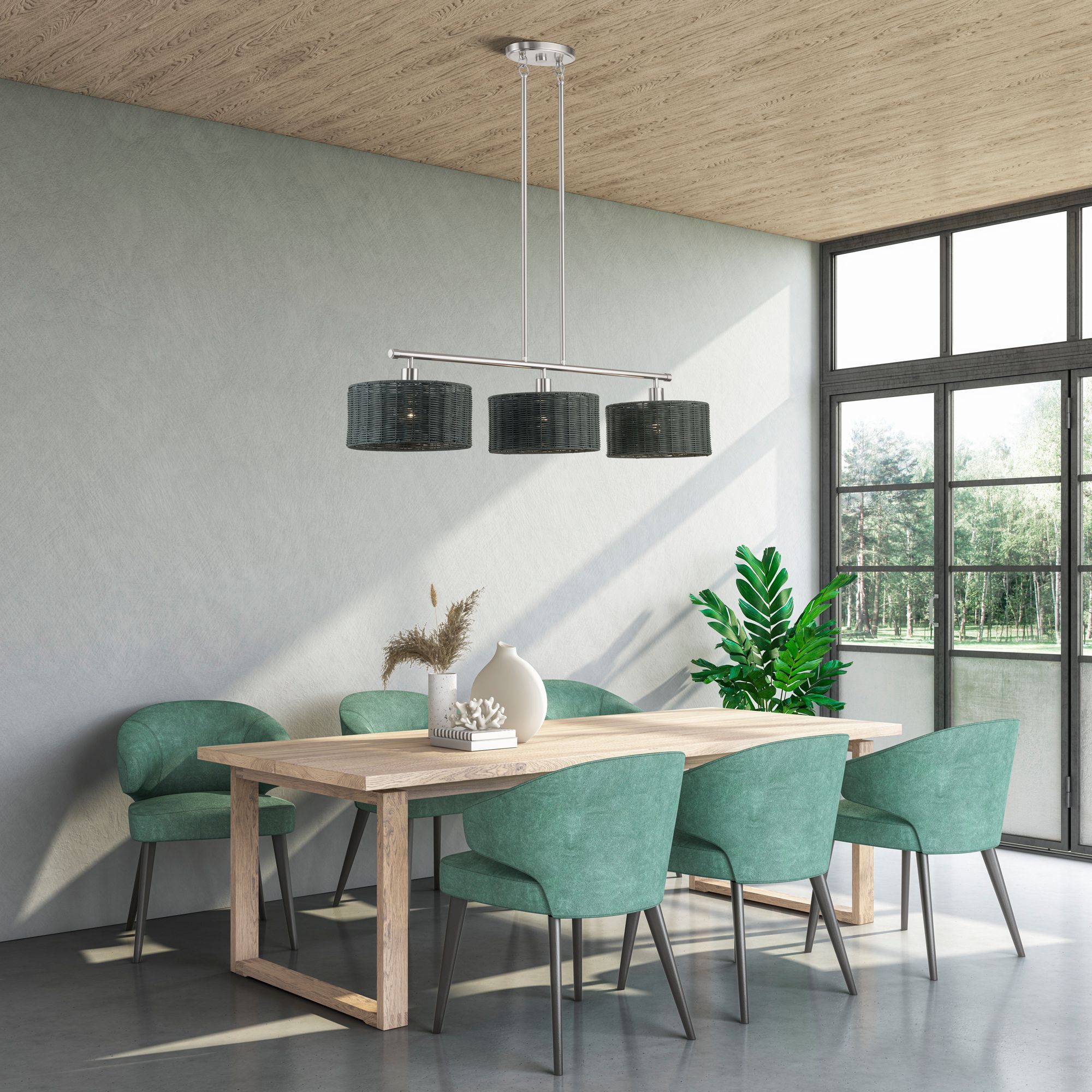 Weavington 3 Light Brushed Nickel Extra Large Linear Chandelier