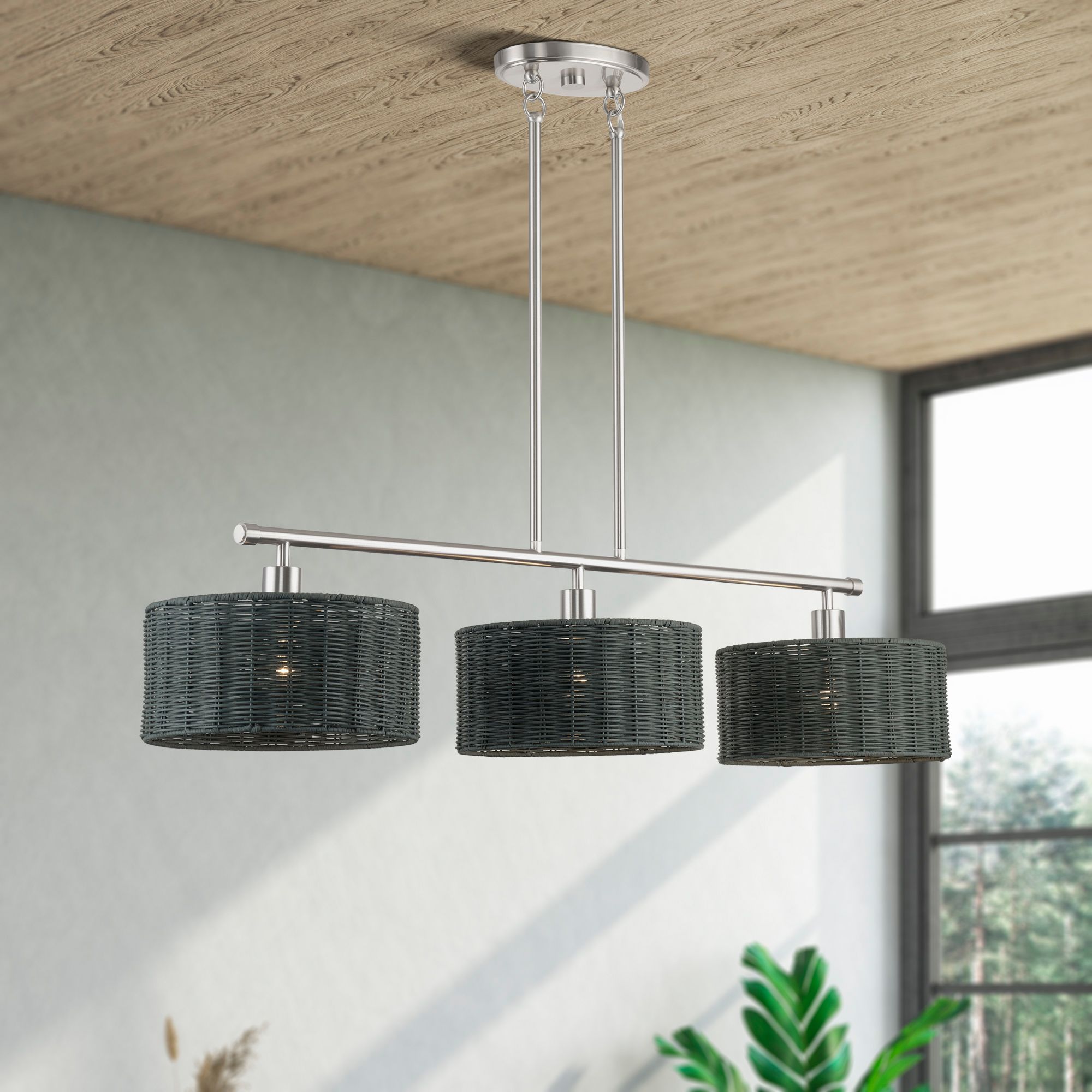 Weavington 3 Light Brushed Nickel Extra Large Linear Chandelier