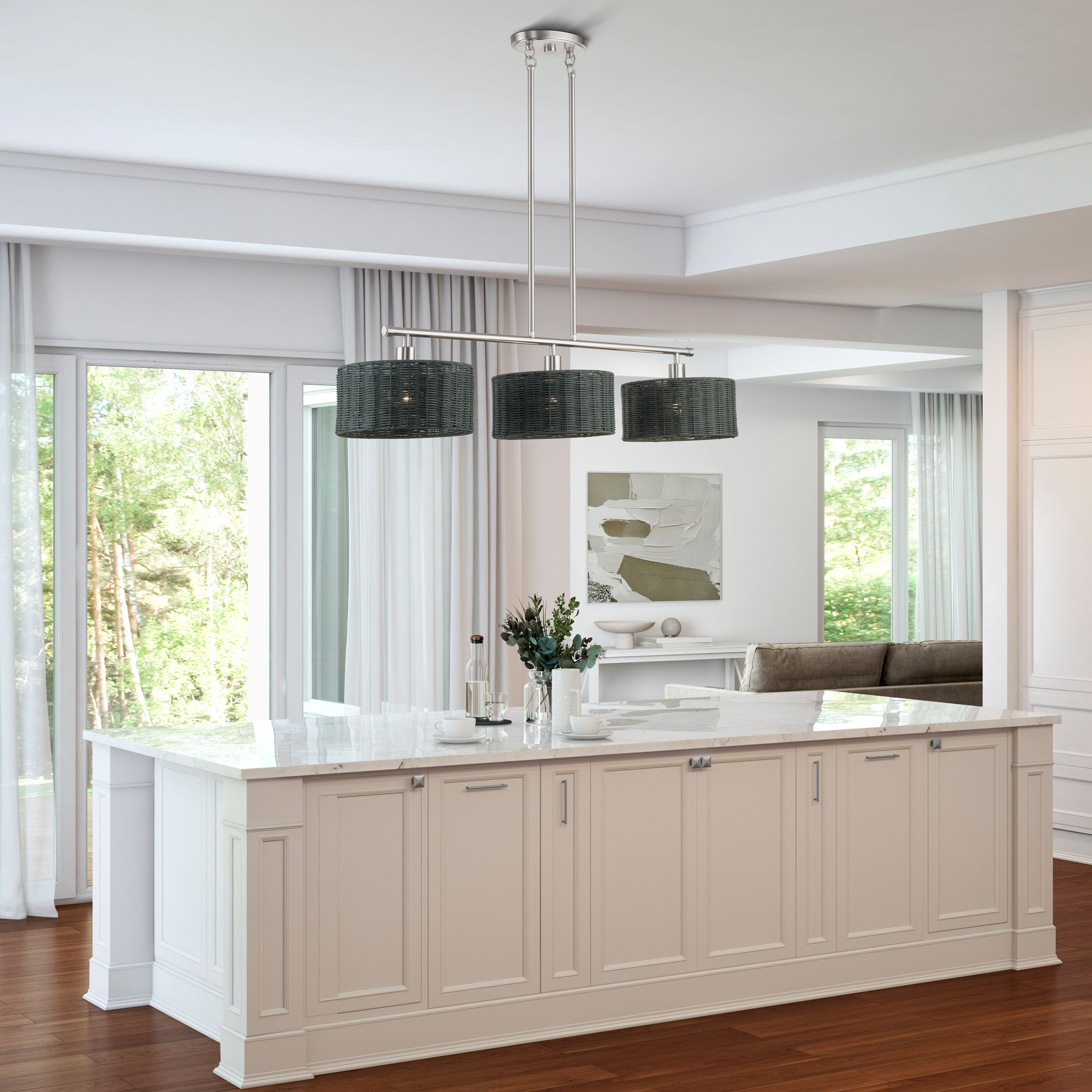 Weavington 3 Light Brushed Nickel Extra Large Linear Chandelier