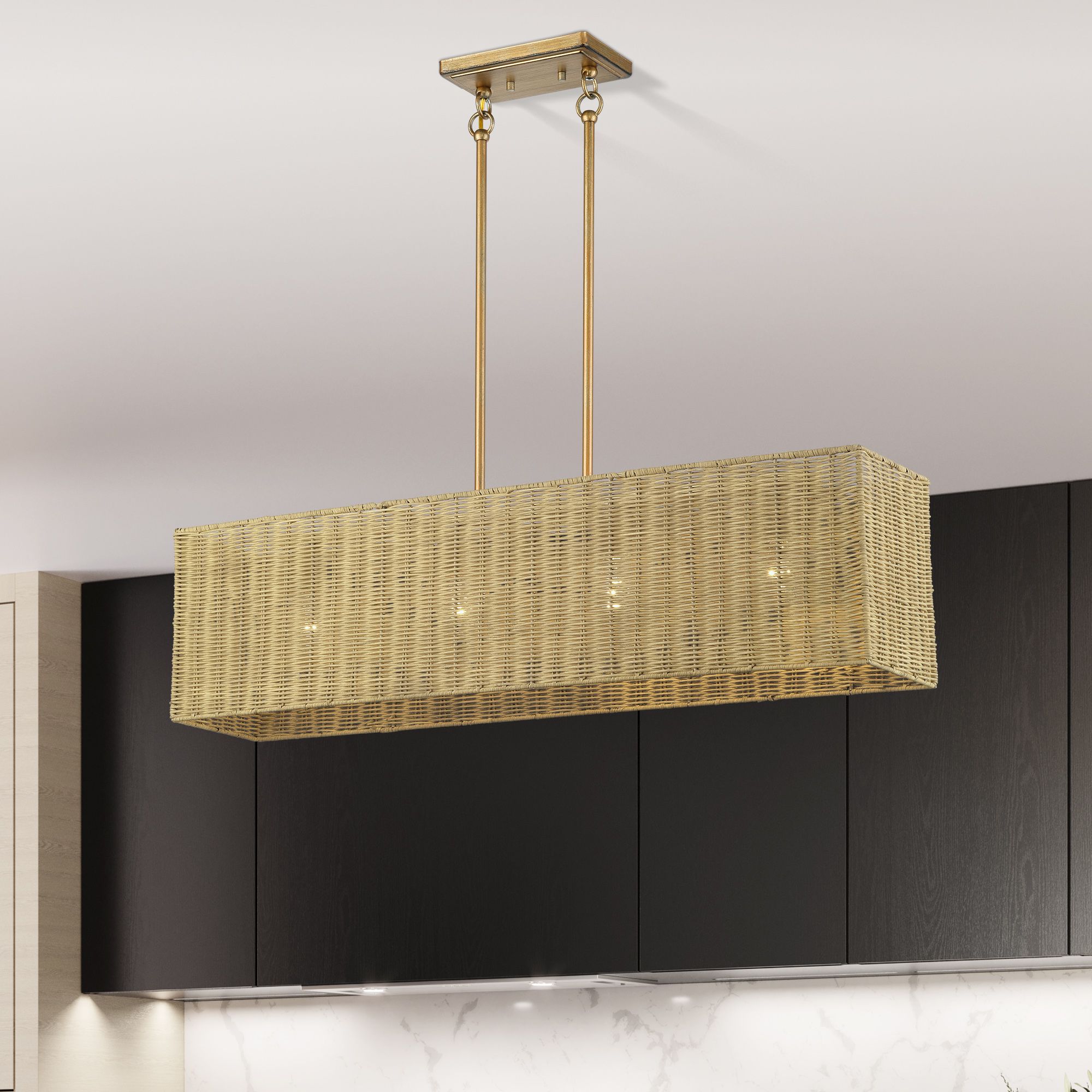 Weavington 4 Light Antique Gold Leaf Large Linear Chandelier