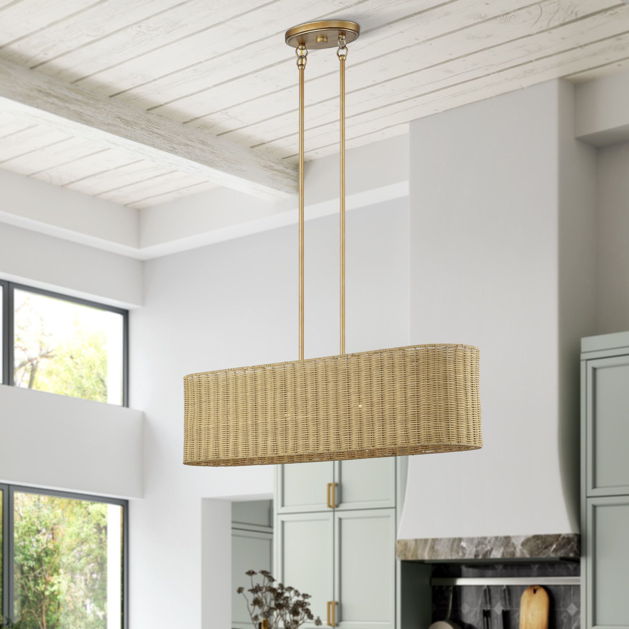 Weavington 4 Light Antique Gold Leaf Large Linear Chandelier