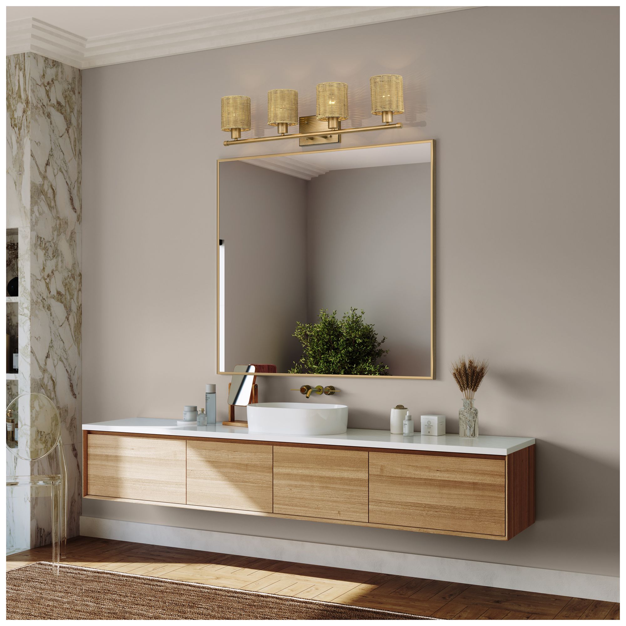 Weavington 4 Light Antique Gold Leaf Large Vanity Sconce