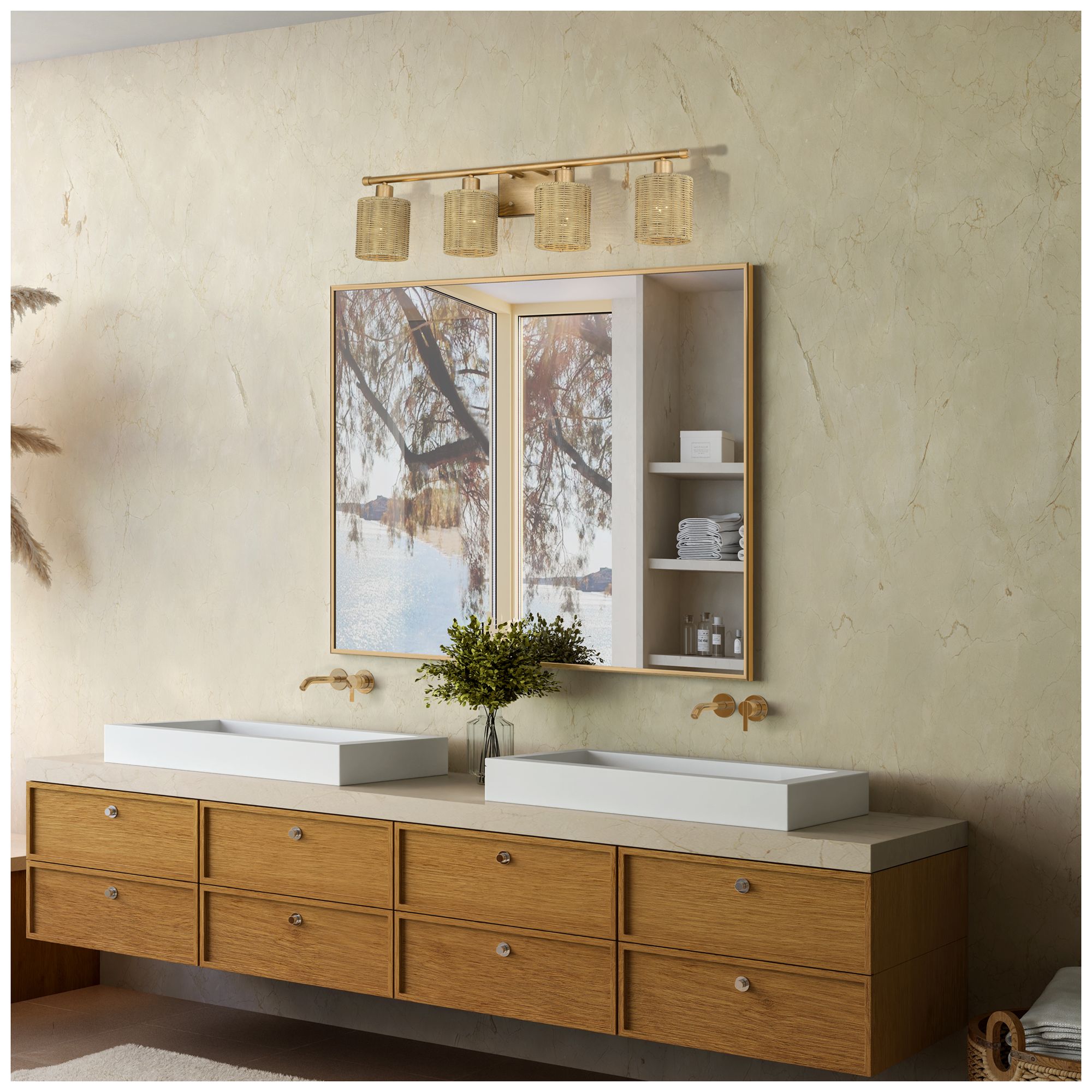 Weavington 4 Light Antique Gold Leaf Large Vanity Sconce