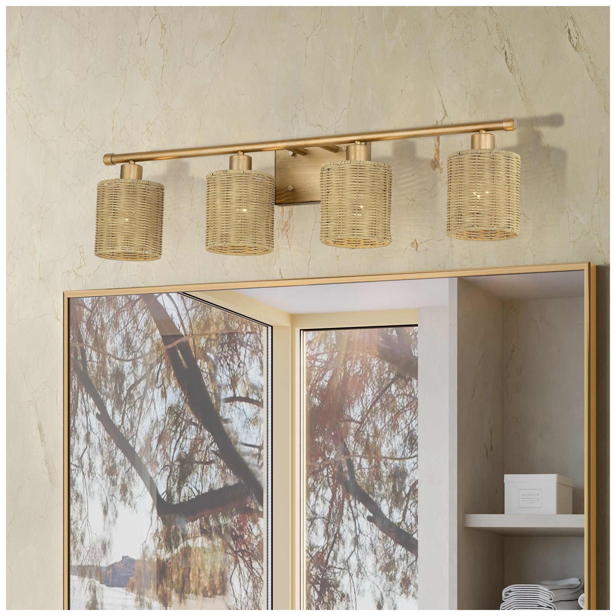 Weavington 4 Light Antique Gold Leaf Large Vanity Sconce