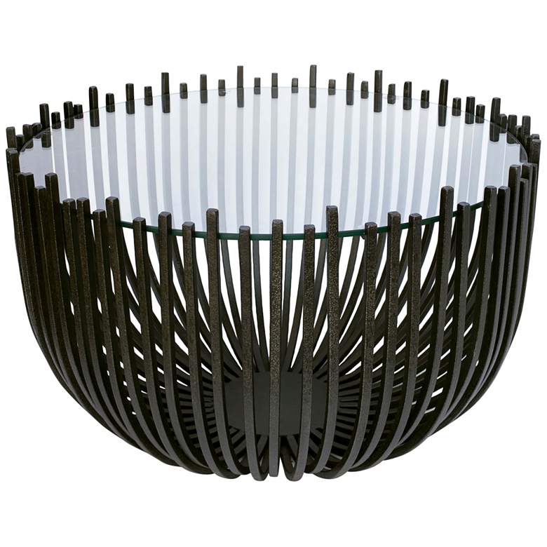 Image 1 Webbed 30" Wide Clear Glass and Blackened Iron Coffee Table