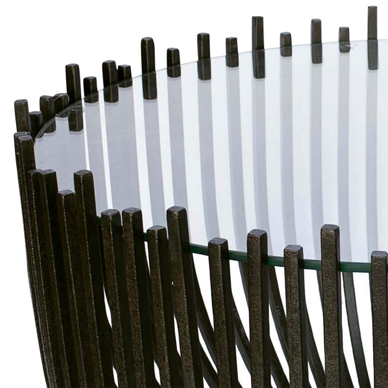 Image 2 Webbed 30" Wide Clear Glass and Blackened Iron Coffee Table more views