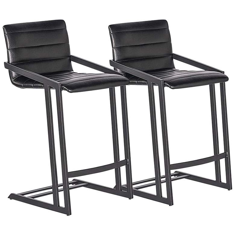 Image 1 Webber 25 1/2" High Black Faux Leather Counter Stool Set of 2