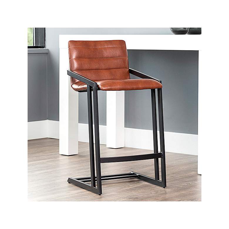 Image 7 Webber 25 1/2 inch High Saddle Faux Leather Counter Stool Set of 2 more views