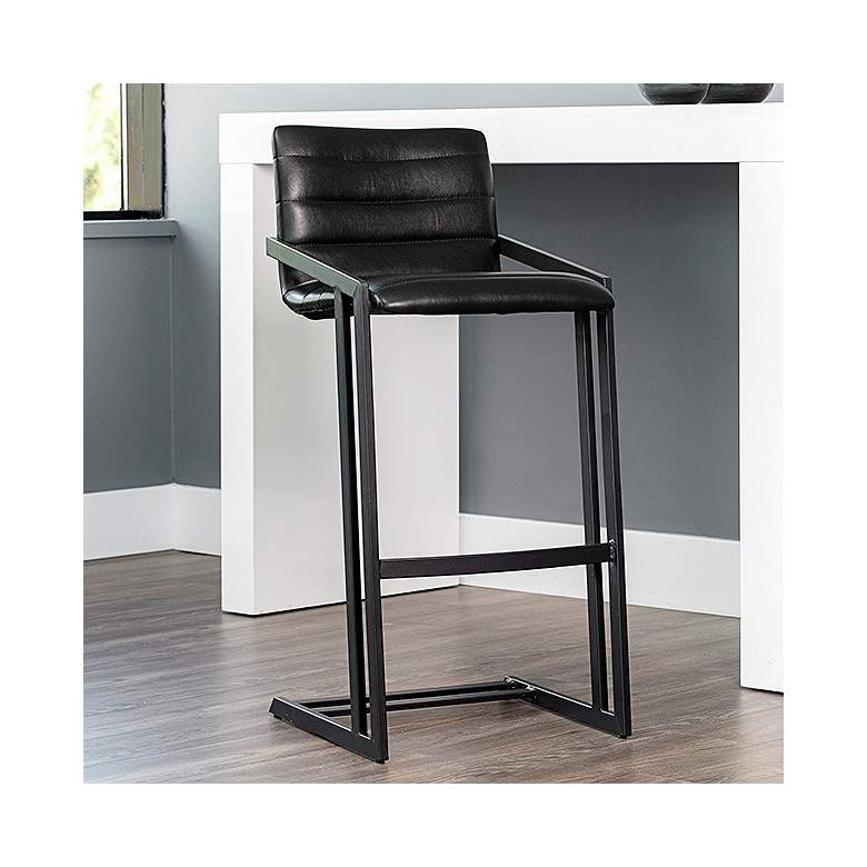 Image 7 Webber 27 3/4 inch High Black Faux Leather Bar Stool Set of 2 more views