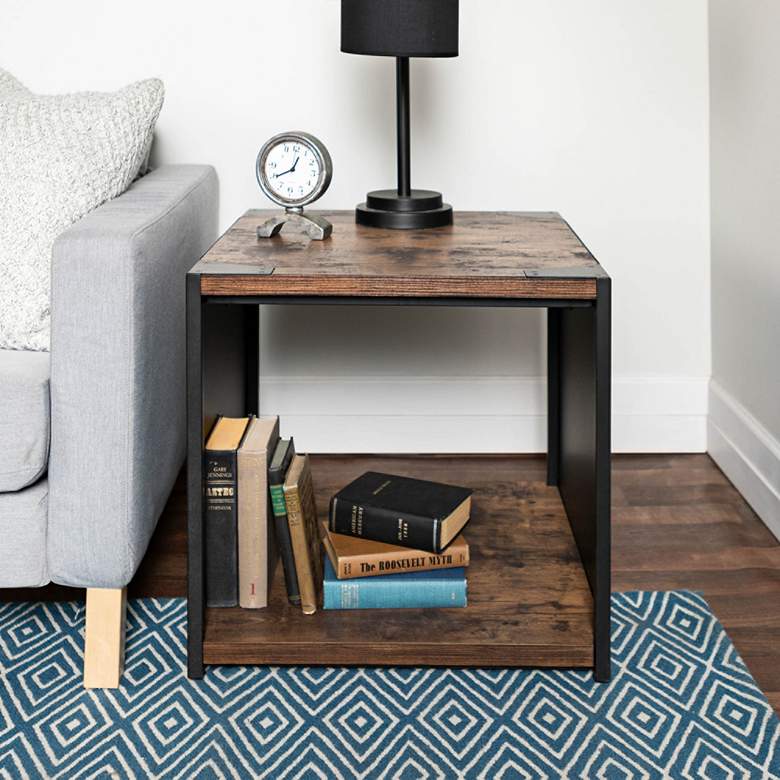 Image 1 Webster 24" Wide Brown Wood and Steel Plate Side Table
