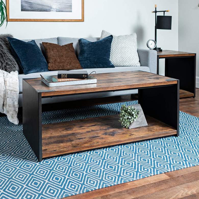 Image 1 Webster 48" Wide Brown Wood and Steel Plate Coffee Table