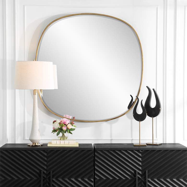 Image 2 Webster Antiqued Gold 46 1/2" Oversized Square Wall Mirror