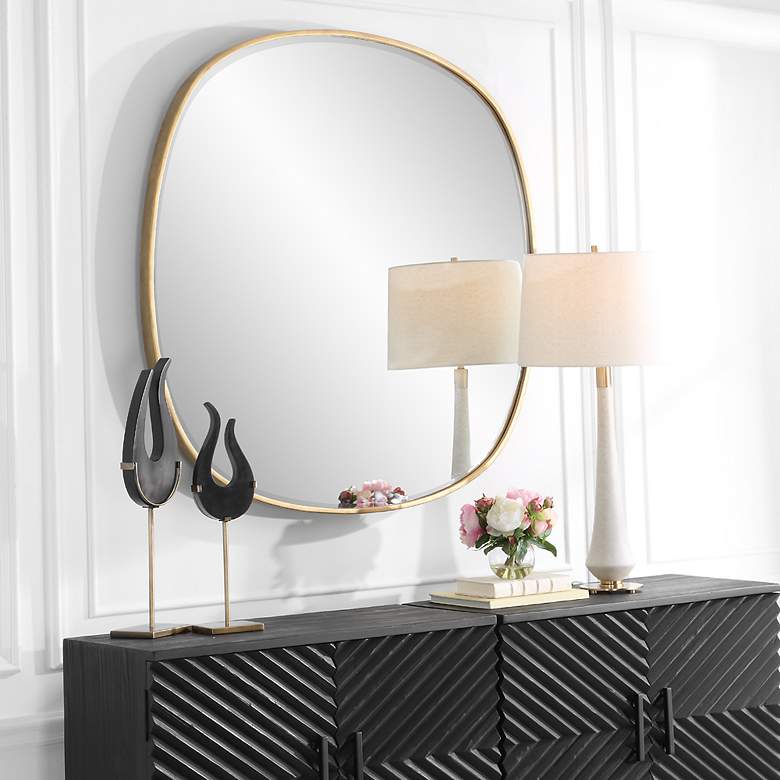 Image 4 Webster Antiqued Gold 46 1/2" Oversized Square Wall Mirror more views
