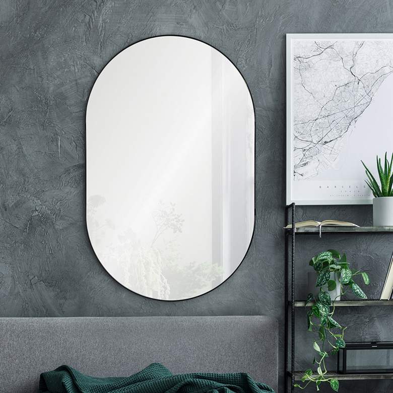 Image 1 Webster Powder-Coated Black 26" x 40" Oval Wall Mirror