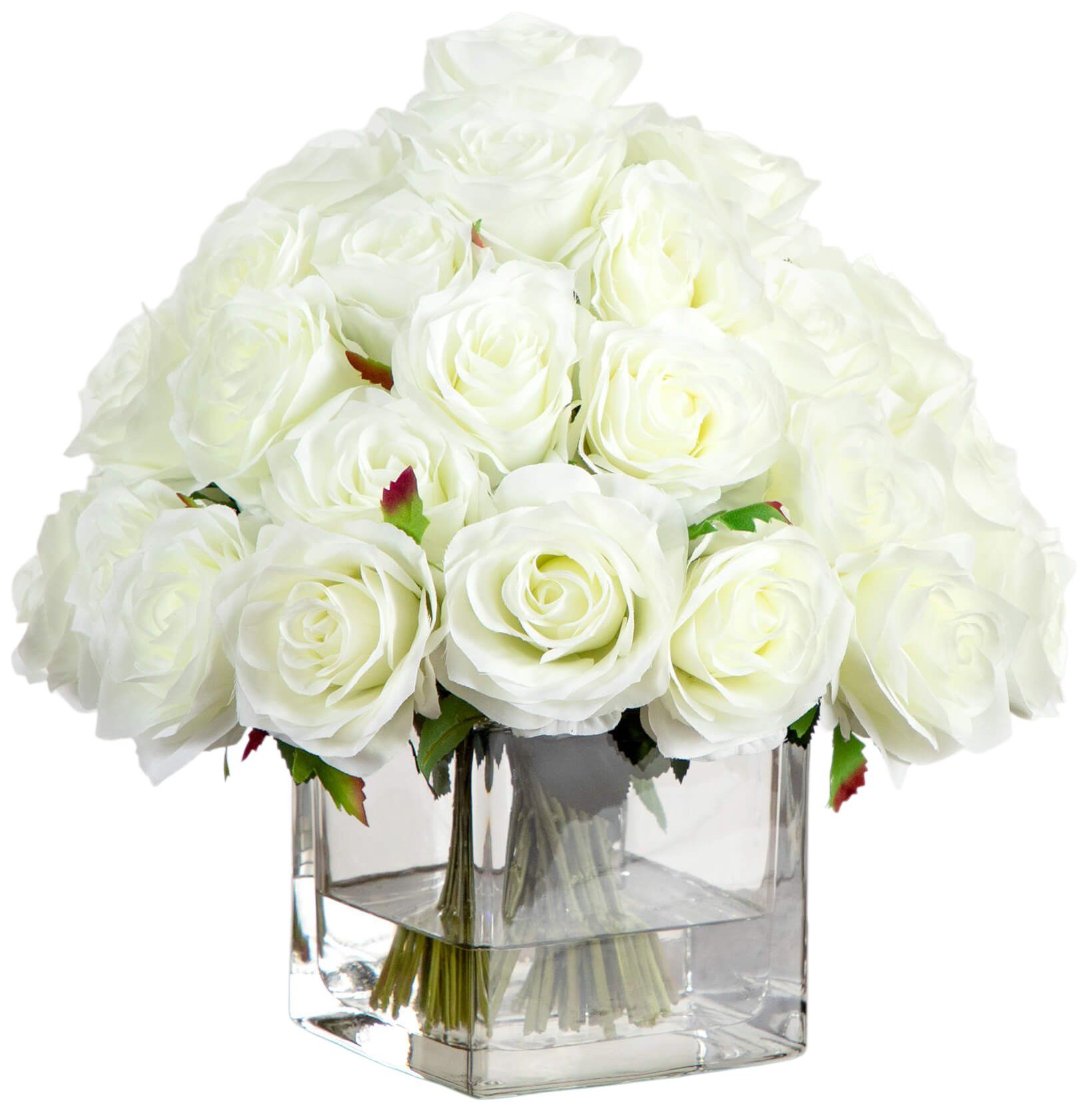 Image 2 Wedding Collection 13in. Artificial Rose Arrangement in Glass Vase