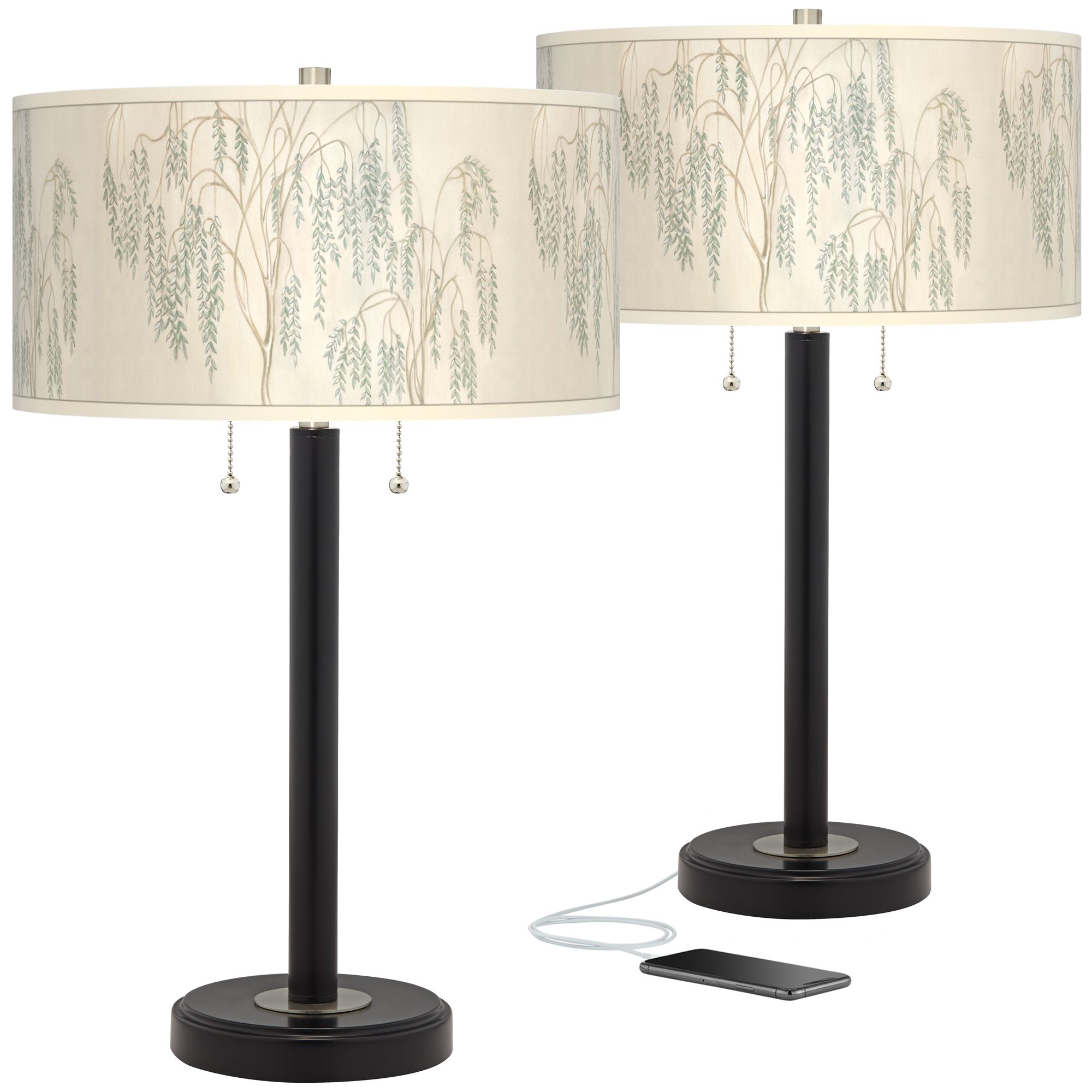 Image Weeping Willow Arturo Black Bronze USB Table Lamps Set of 2