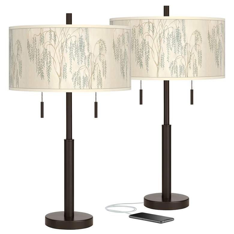 Image 1 Weeping Willow Robbie Bronze USB Table Lamps Set of 2