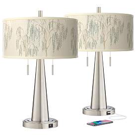 Image2 of Weeping Willow Vicki Brushed Nickel USB Table Lamps Set of 2