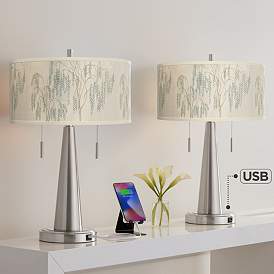 Image1 of Weeping Willow Vicki Brushed Nickel USB Table Lamps Set of 2