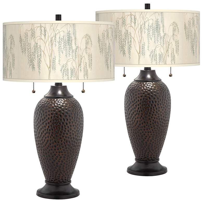 Image 1 Weeping Willow Zoey Hammered Bronze Table Lamps Set of 2