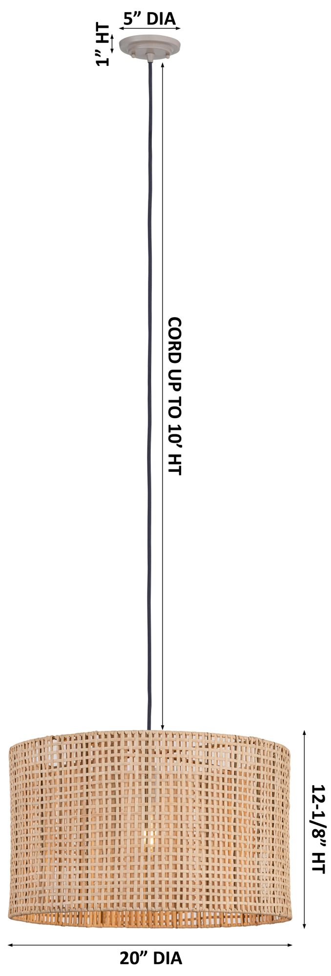 Image 3 Weft 20" Wide Black Cord Hung Pendant with Natural Shade more views