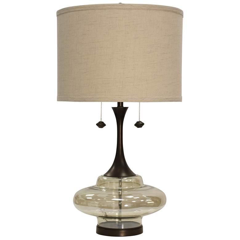 Image 1 Weimer Table Lamp - Dark Brown Finish - Beige Hardback Fabric Shade