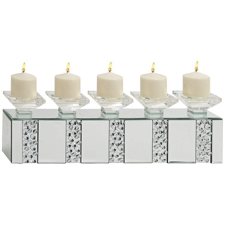 Image 1 Weiser Glass Wood 24" Wide Pillar Candle Holder
