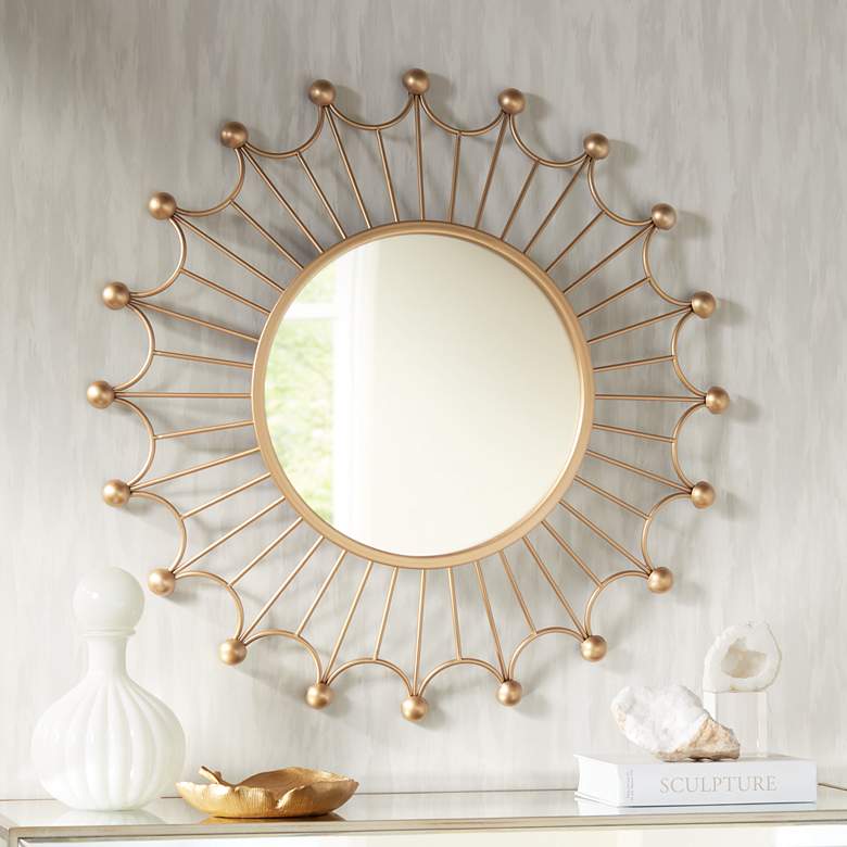 Image 1 Weiss Gold 35 1/2 inch Round Sunburst Wall Mirror
