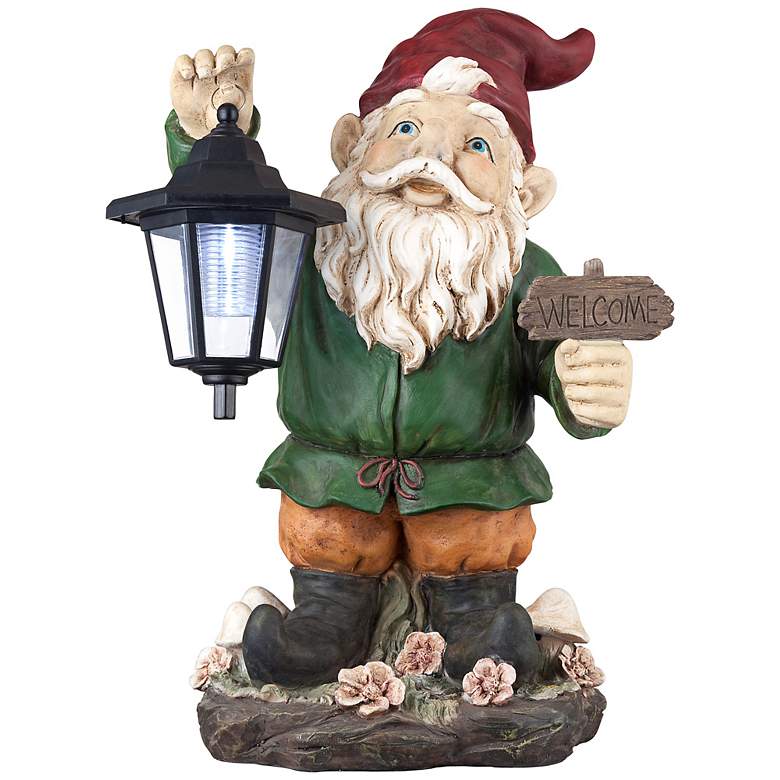 Welcome Gnome with Lantern 16&quot; High Outdoor Garden Statue