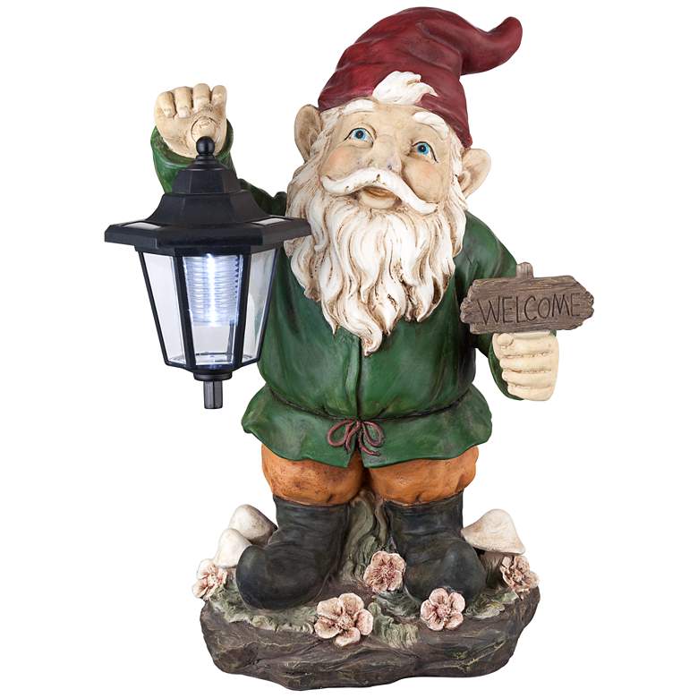 Welcome Gnome with Lantern 16&quot; High Outdoor Garden Statue more views
