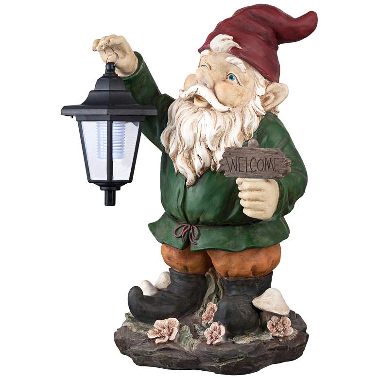 Image 5 Welcome Gnome with Lantern 16 inch High Outdoor Garden Statue more views