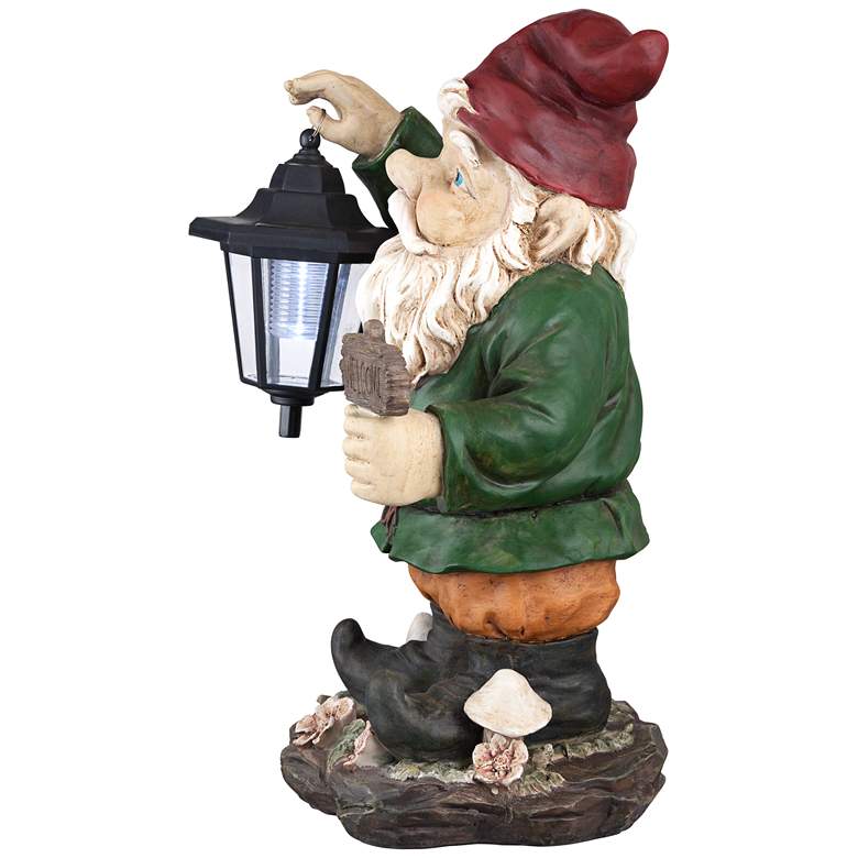 Image 6 Welcome Gnome with Lantern 16 inch High Outdoor Garden Statue more views
