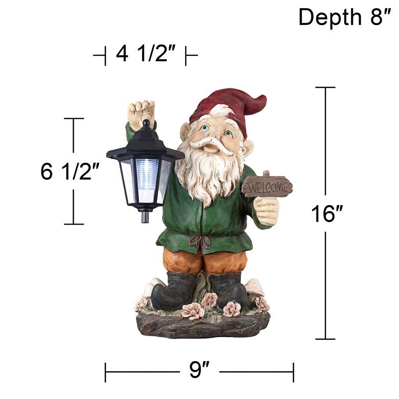Image 7 Welcome Gnome with Lantern 16 inch High Outdoor Garden Statue more views