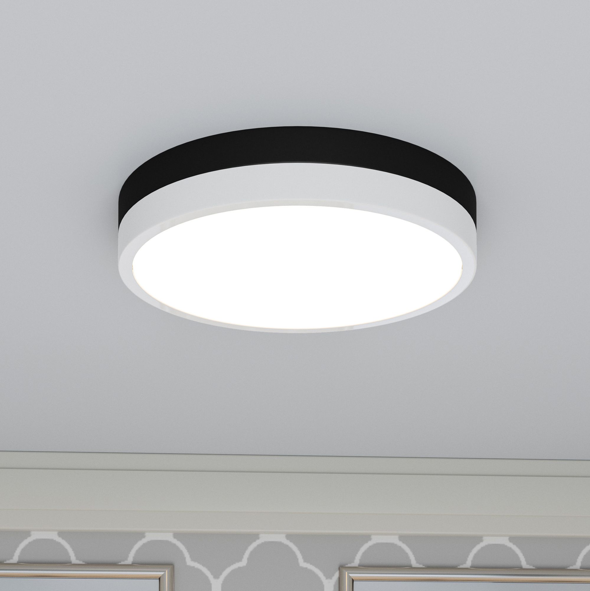 Image Weldin 11-Inch Integrated LED Matte Black White Flush Mount Light