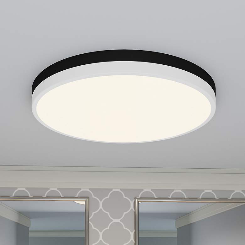 Image 1 Weldin 20-Inch Integrated LED Matte Black White Flush Mount Light