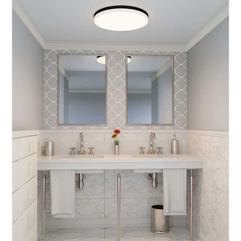 Image 3 Weldin 20-Inch Integrated LED Matte Black White Flush Mount Light more views