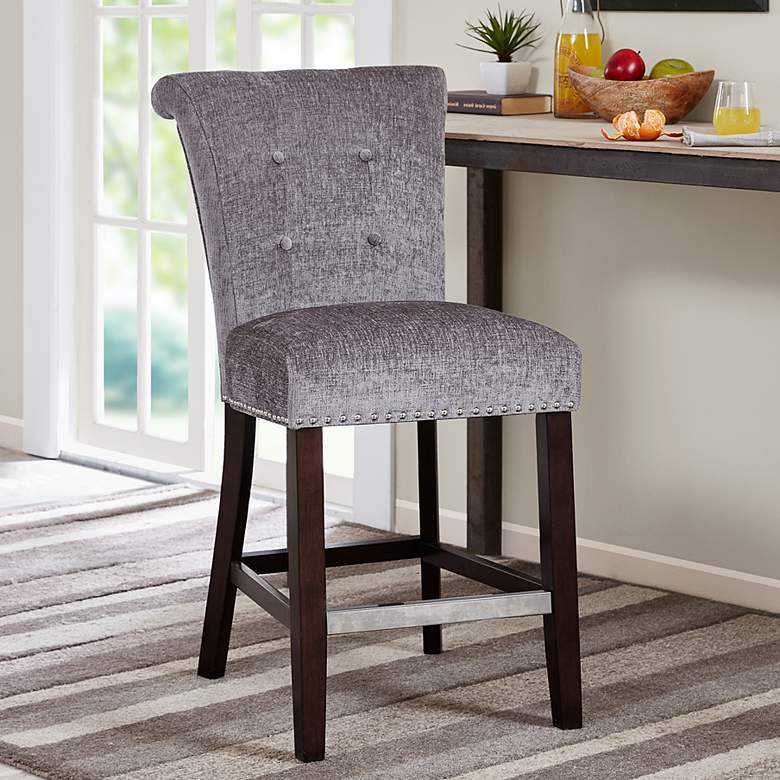 Weldon 26 inch Gray Fabric Tufted Counter Stool