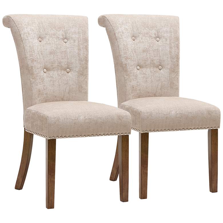Image 2 Weldon Cream Fabric Tufted Dining Chairs Set of 2