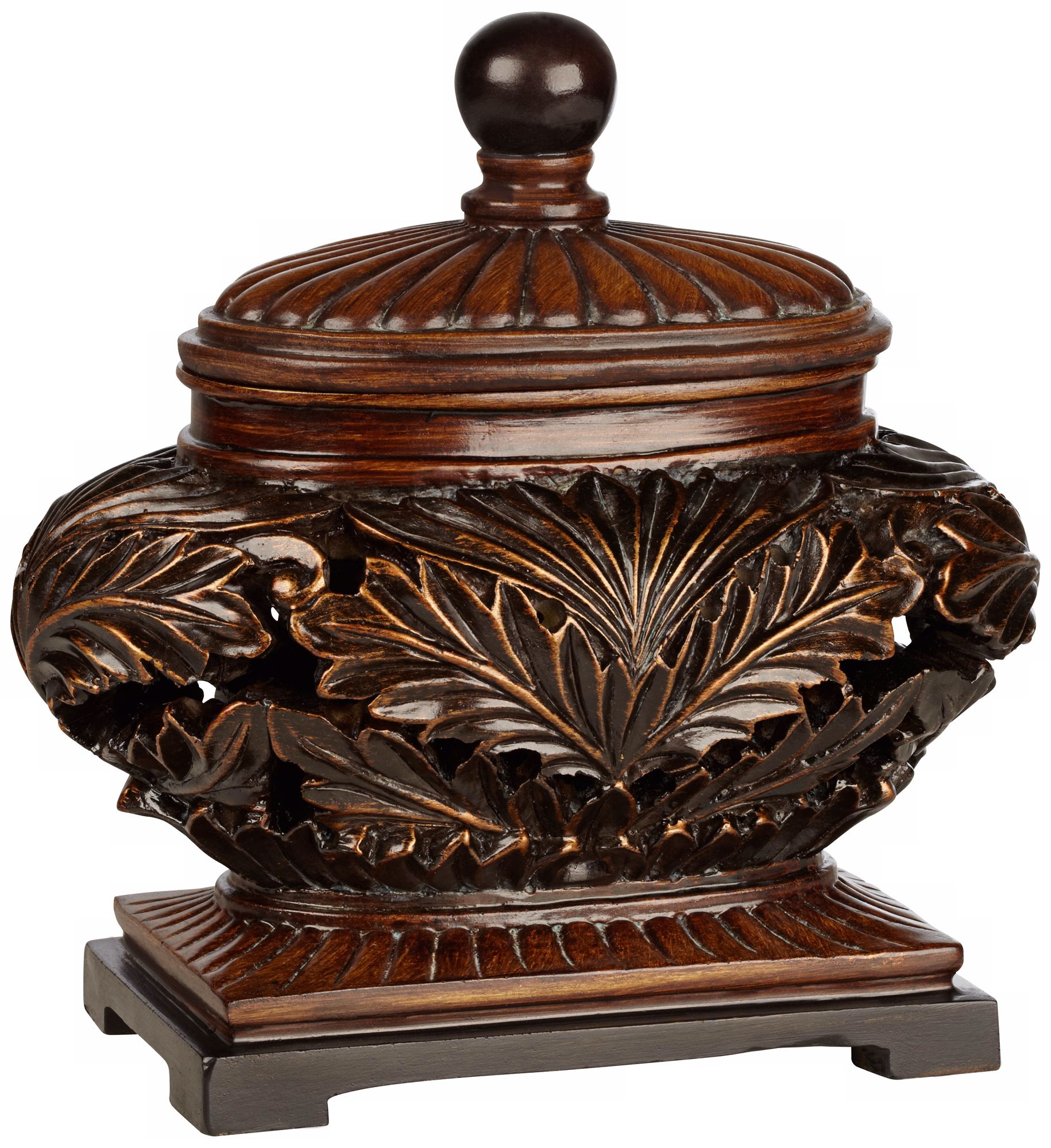 Weldona 9" High Vine and Leaf Wood Finish Jar with Lid Image 2