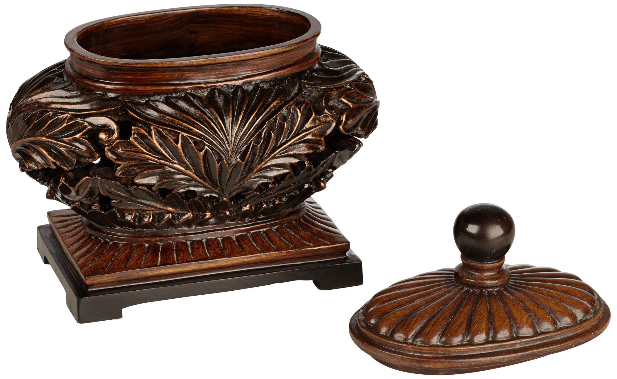 Weldona 9" High Vine and Leaf Wood Finish Jar with Lid Image 5