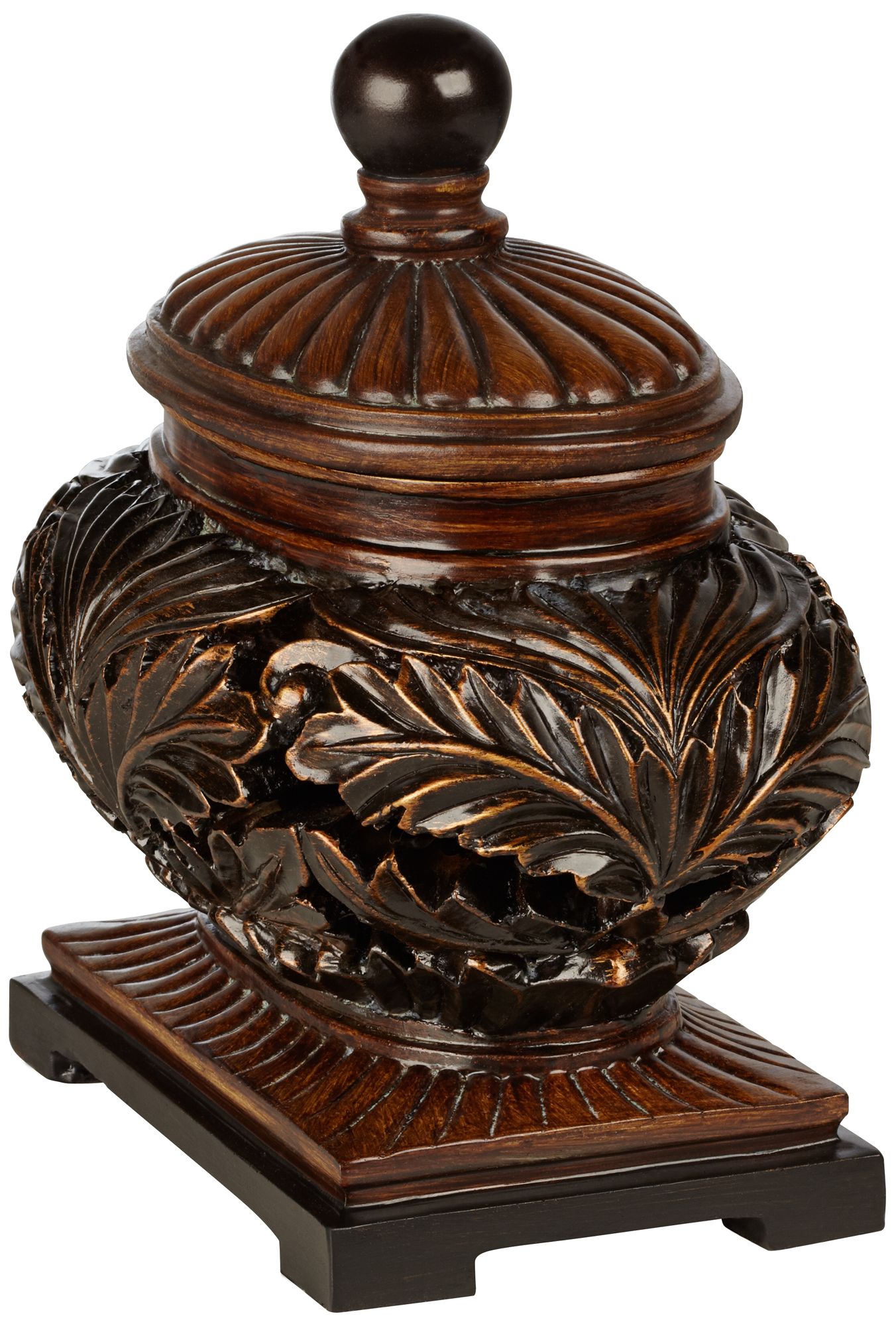 Weldona 9" High Vine and Leaf Wood Finish Jar with Lid Image 7