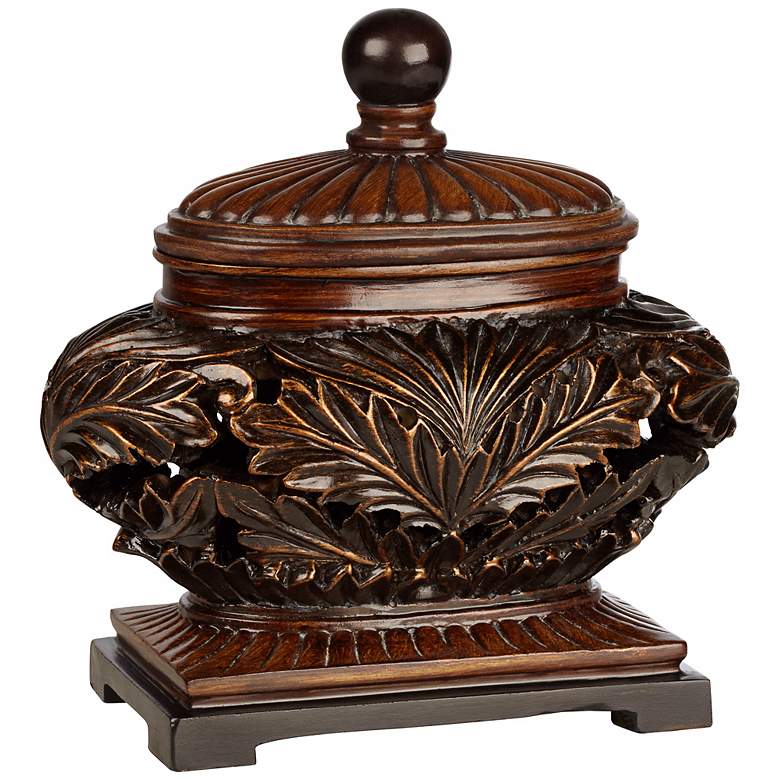 Image 2 Weldona 9 inch High Vine and Leaf Wood Finish Jar with Lid