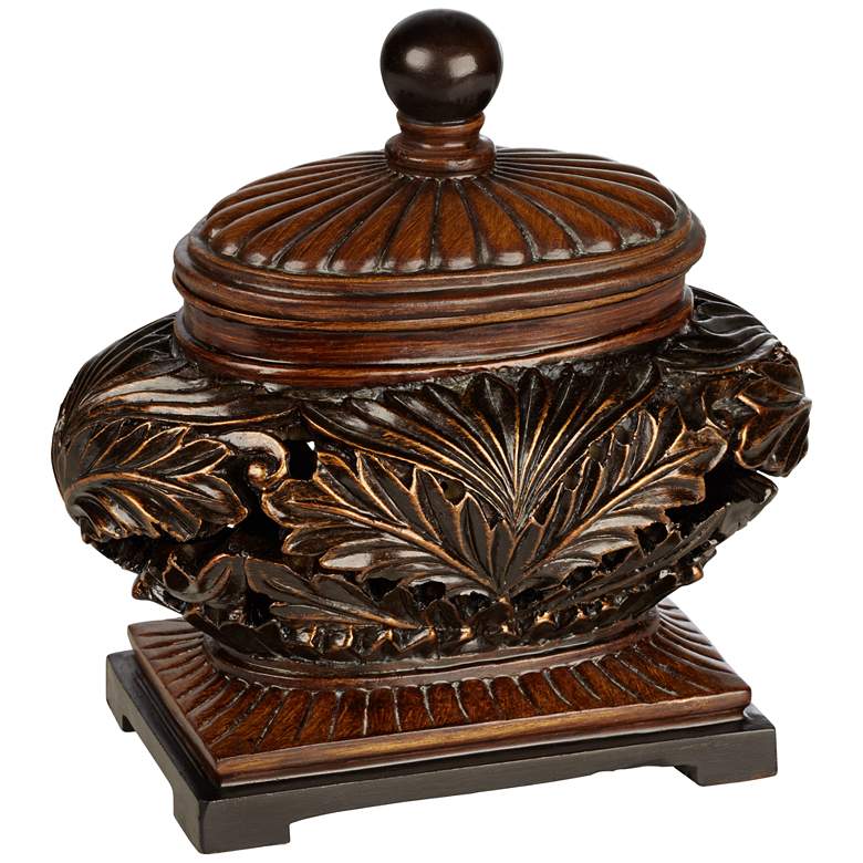 Image 4 Weldona 9" High Vine and Leaf Wood Finish Jar with Lid more views