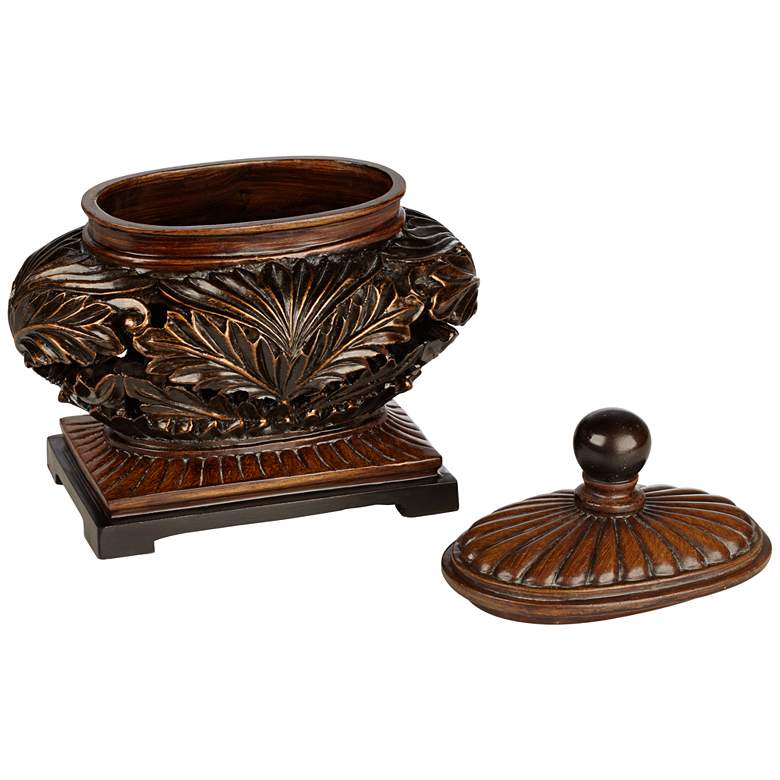 Image 5 Weldona 9" High Vine and Leaf Wood Finish Jar with Lid more views