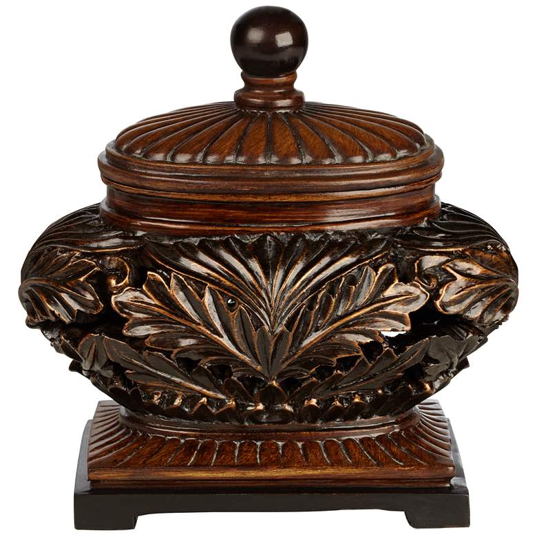 Image 6 Weldona 9" High Vine and Leaf Wood Finish Jar with Lid more views